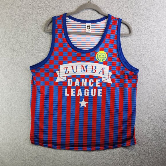Zumba Fitness Tops - Zumba Top Womens XL Blue Red Jersey Tank Dance League Fitness Aerobics American